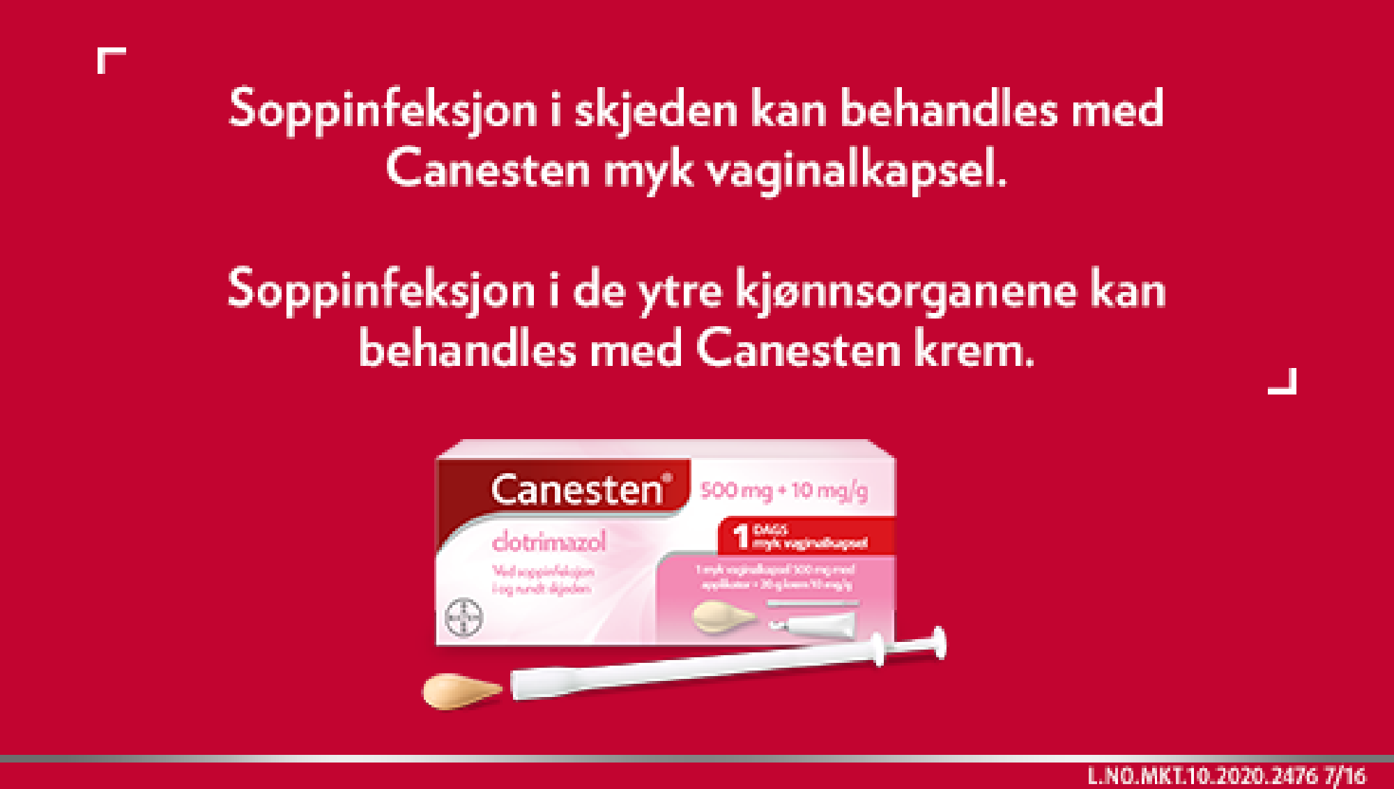 Canesten 500 Mg Myk Vaginalkapsel Og 10 Mgg Krem 1stk20g Apotek 1